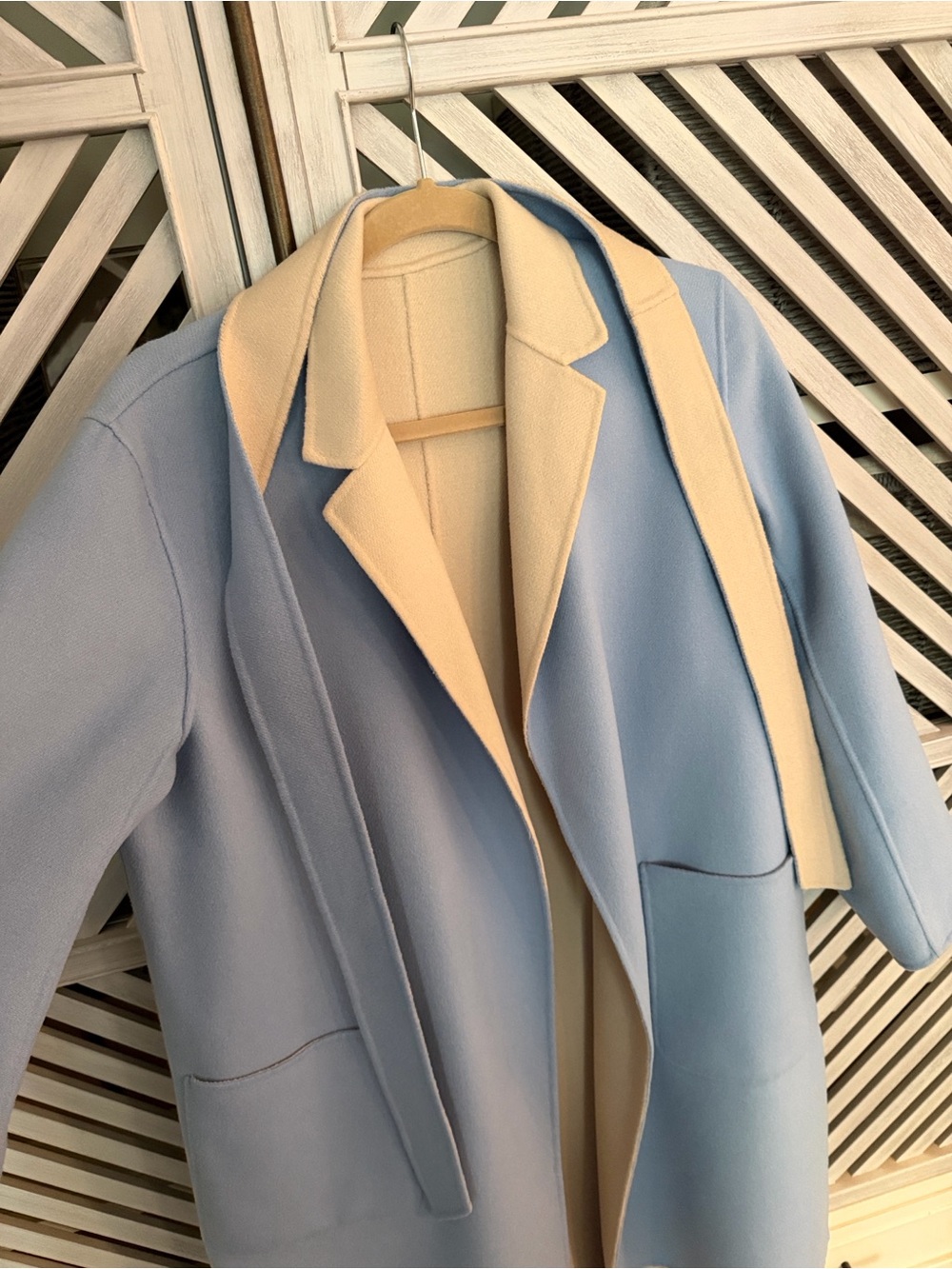 Weekend Max Mara Reversible Cashmere Coat Blue Ivory Belted Wrap Coat